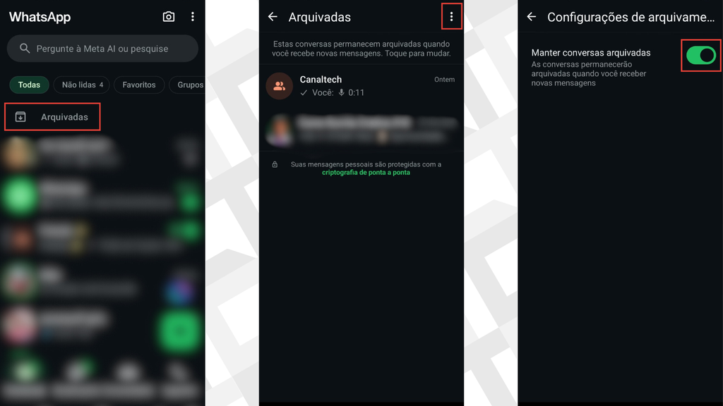 Passos para que as conversas não sejam desarquivadas quando receber novas mensagens