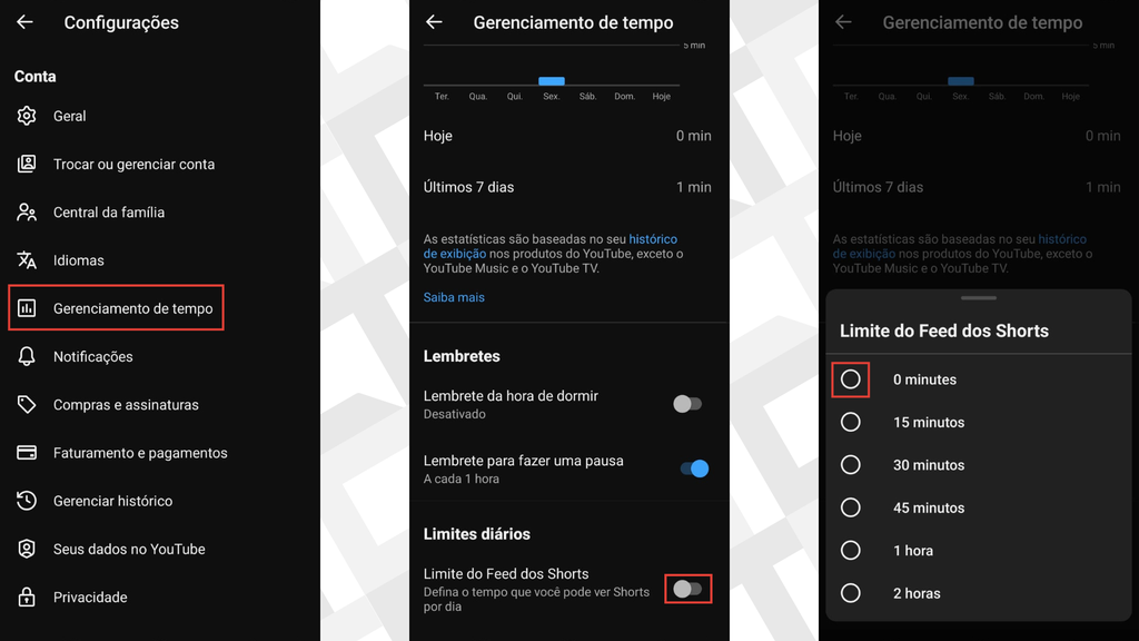Passos para desativar Youtube Shorts