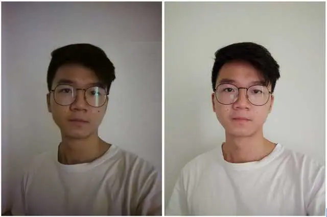 Selfie tirada com Mi Mix 4 à esquerda e Mi 11 Pro à direita com pouca luz (Imagem: Reprodução/Gizchina)