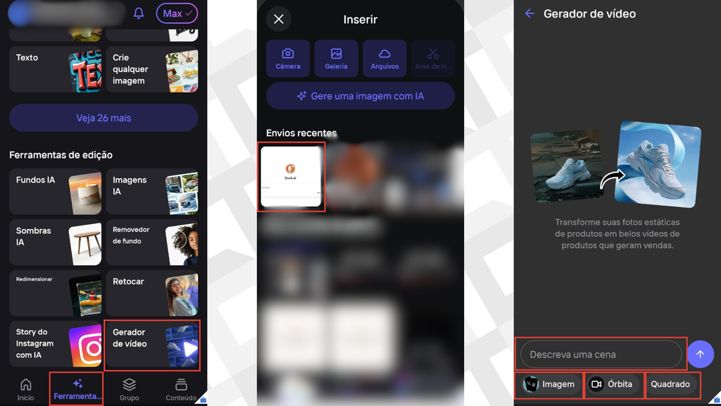 Passo a passo para criar vídeos no Photoroom