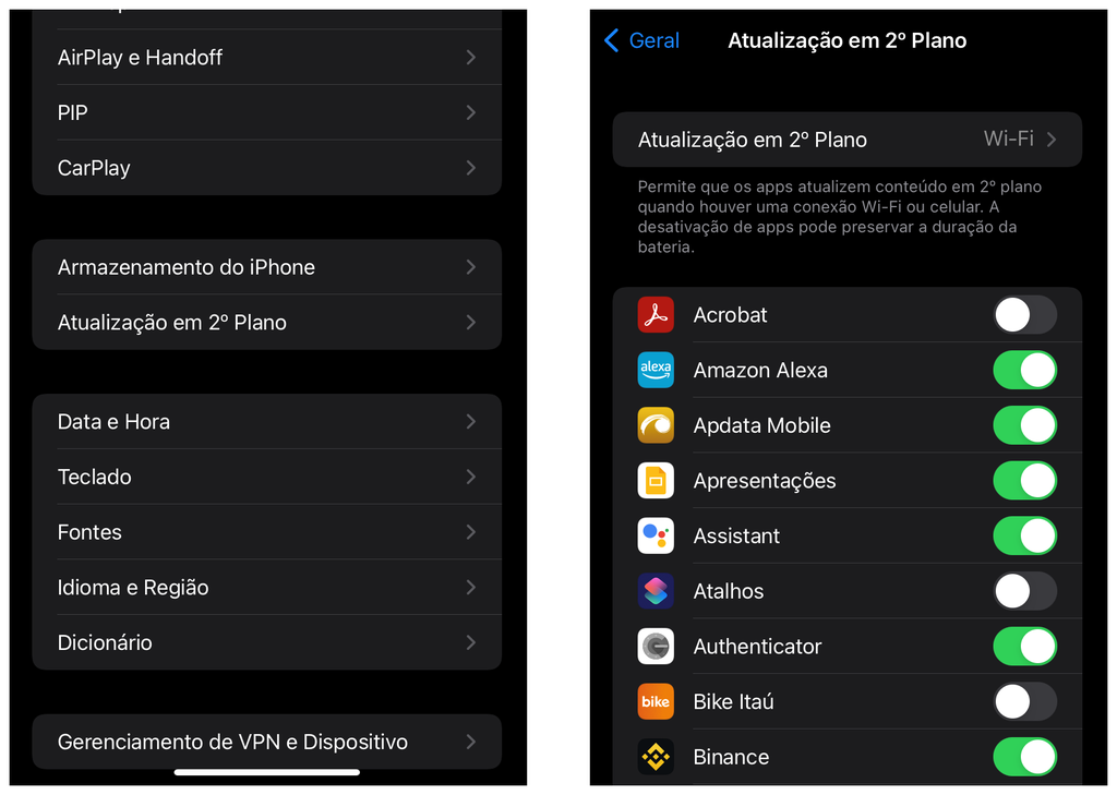 Desative as atualizações em segundo plano de apps e recursos no iOS - Captura de tela: Thiago Furquim (Canaltech)