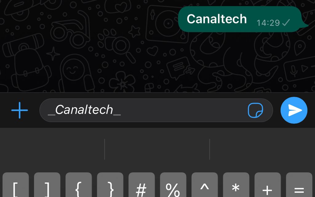 Como escrever itálico no WhatsApp: use Underline entre os textos (Captura de tela: Caio Carvalho)