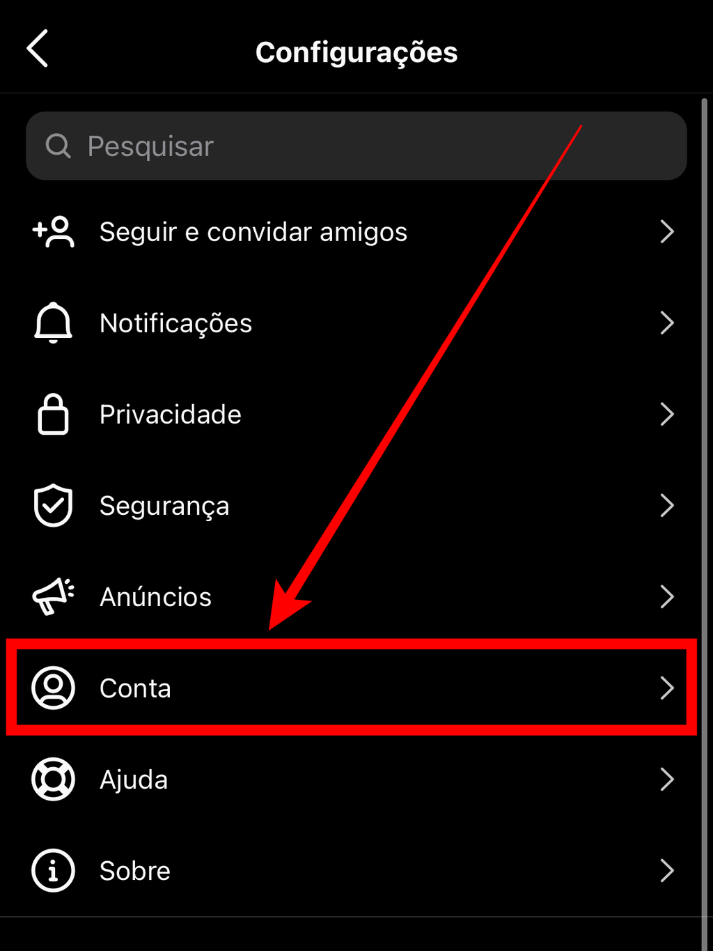 Vá na opção "Conta" para alterar o tipo de perfil do Instagram (Imagem: Caio Carvalho/Captura de tela)