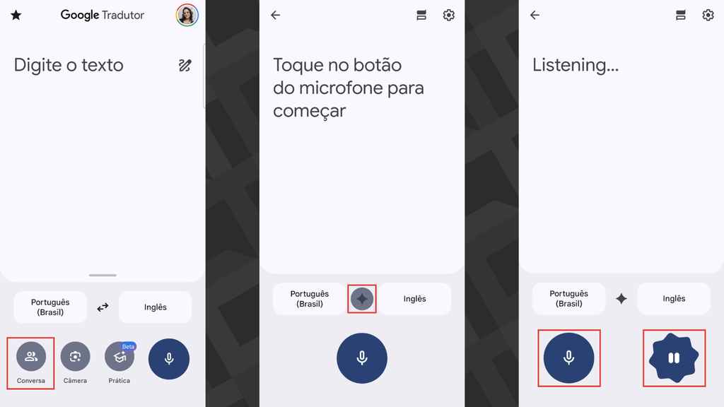 Passos para usar a tradução em tempo real no Google Tradutor