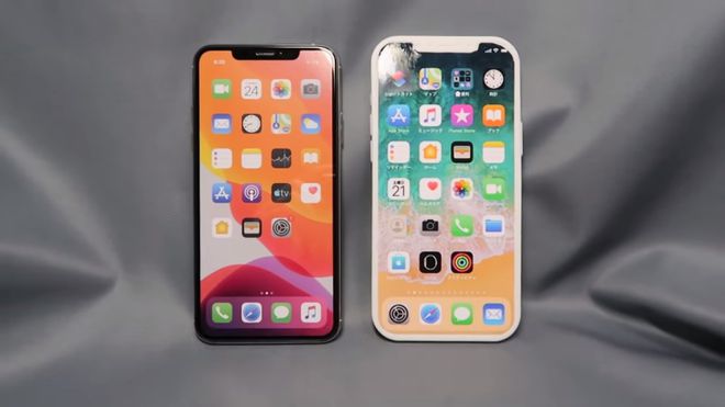Comparativo entre o iPhone 11 preto Pro Max e o possível iPhone 12 branco (Foto: Mac Otakara)