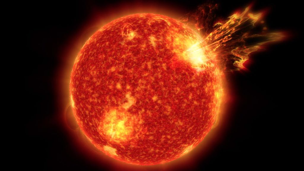 Explosões de energia solar podem danificar as redes elétricas e equipamentos eletrônicos em órbita (Imagem: Reprodução/NASA's Goddard Space Flight Center/Genna Duberstein)