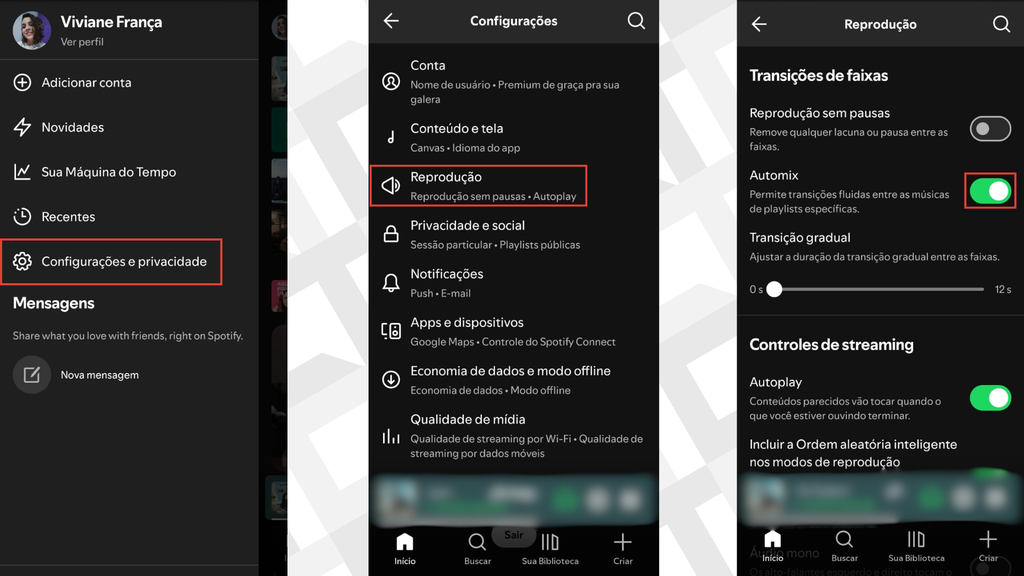 Passos para ativar o Automix no Spotify