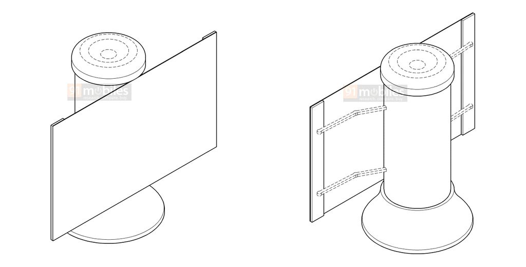 Desenhos indicam um smart speaker com tela compacto da Samsung (Imagem: Reprodução/91Mobiles)