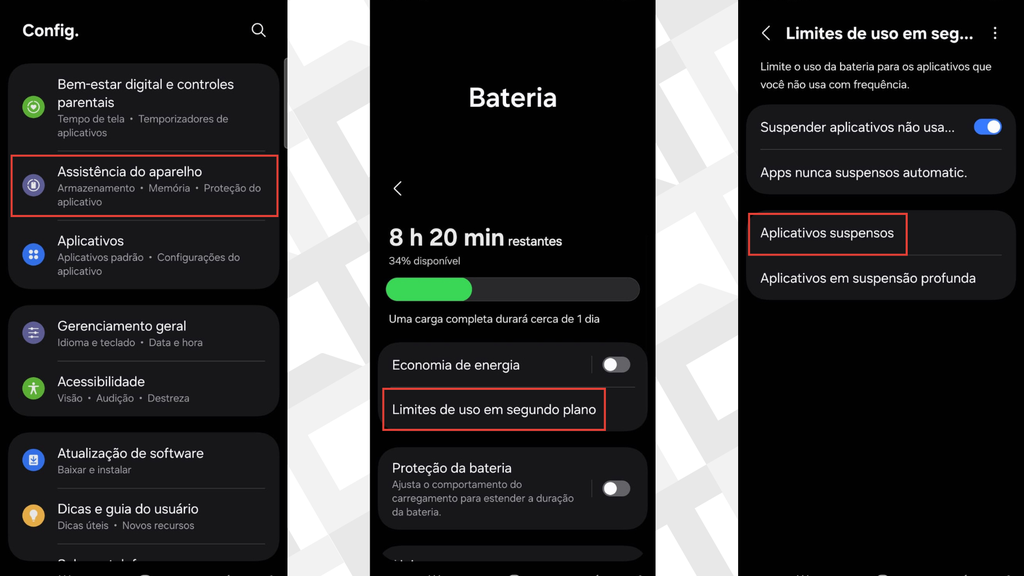 Passos para limitar apps em segundo plano