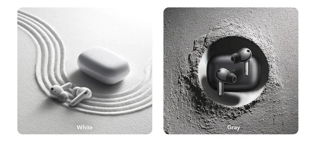 Versão global do Honor Earbuds 3 Pro está disponível nas cores branco e cinza (Imagem: Divulgação/Honor)