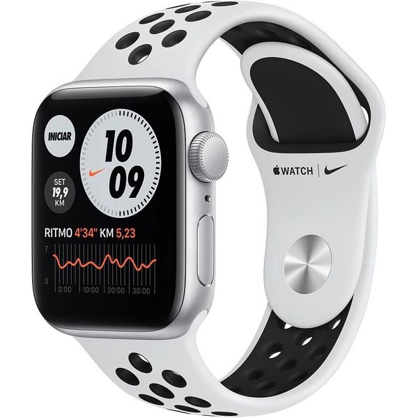 Apple Watch SE (GPS) 40mm Caixa Prateada de Alumínio com Pulseira Esportiva Nike Platina Preta [BOLETO]