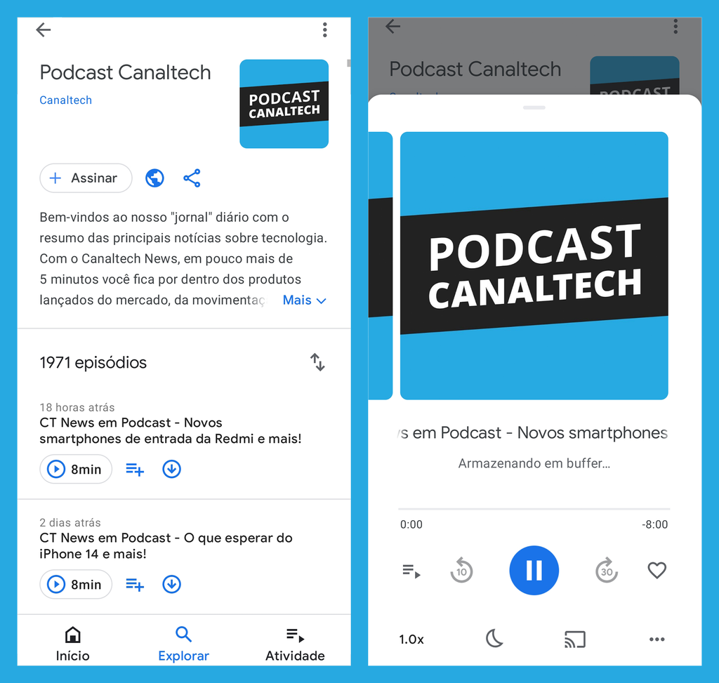 Escute podcasts pelo app (Imagem: André Magalhães/Captura de tela)