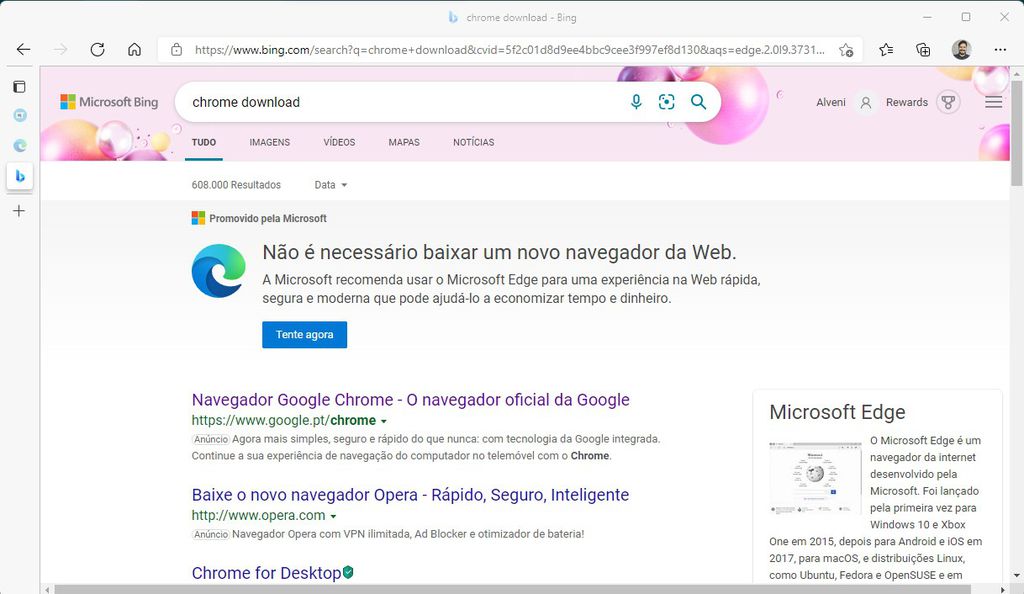 A Microsoft não quer que você troque para outro navegador além do Edge (Imagem: Captura de tela/Canaltech)