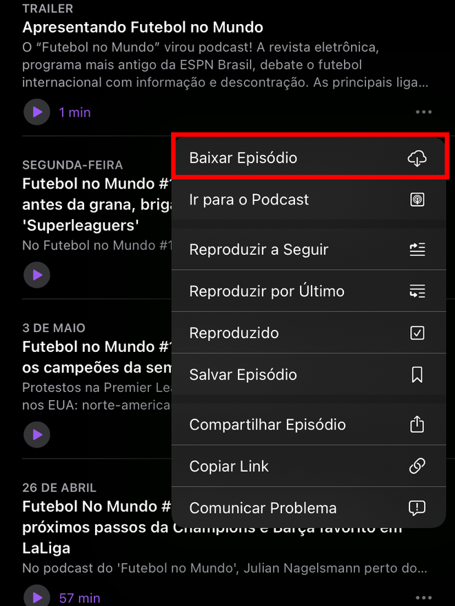 Selecione para baixar o episódio. Captura de tela: Lucas Wetten (Canaltech)