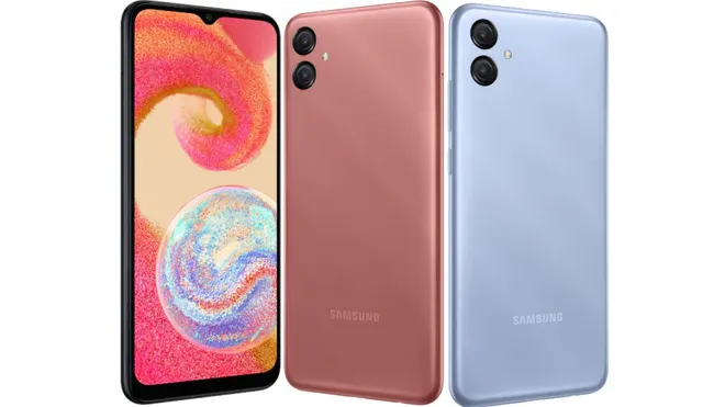 O novo Samsung Galaxy A04e é muito similar ao A04 tradicional, mas é oferecido em cores diferentes (Imagem: Divulgação/Samsung)