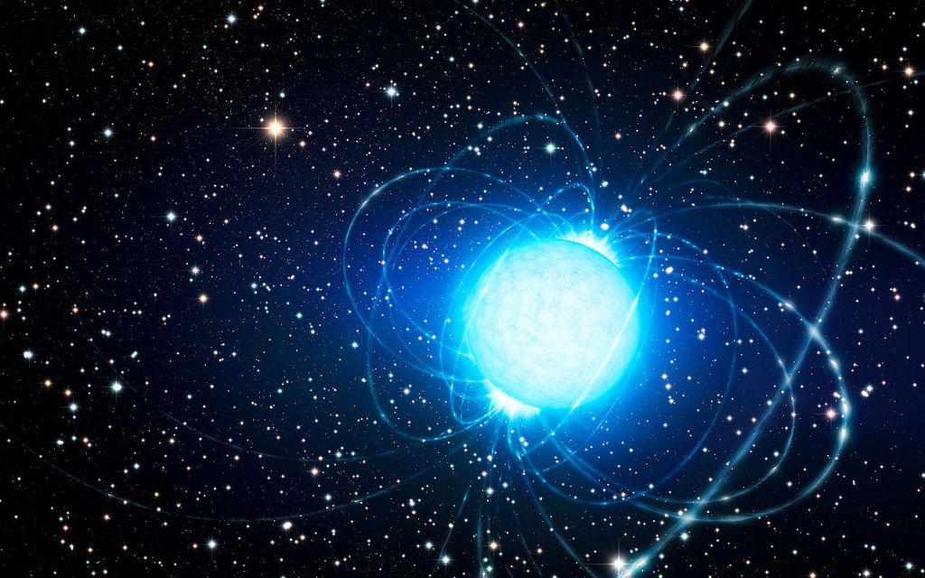 Conceito artístico de um magnetar, um candidato a fonte de rajadas rápidas de rádio (Imagem: Reprodução/ESO/L. Calçada)