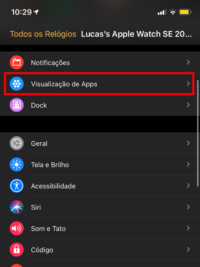 Vá em Watch > Visualização de Apps. Captura de tela: Lucas Wetten (Canaltech)