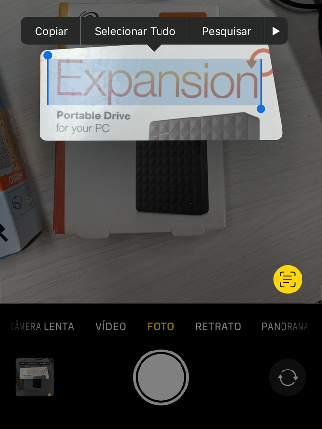 Copie textos de fotos tiradas pela câmera rapidamente - Captura de tela: Thiago Furquim (Canaltech)