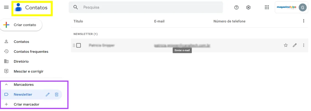 A opção Marcadores permite criar lista de contatos no Gmail (Imagem: Captura de tela/Guilherme Haas/Canaltech)