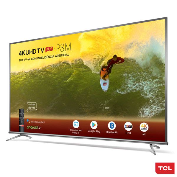 Smart TV 4K TCL LED 65” com Controle por Comando de Voz, Dolby Audio, HDR 10, Google Assistant e Wi-Fi - 65P8M