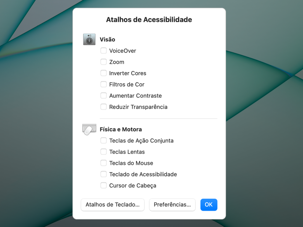 Use atalho do teclado para acessar o menu com opções de acessibilidade do Mac - Captura de tela: Thiago Furquim (Canaltech)