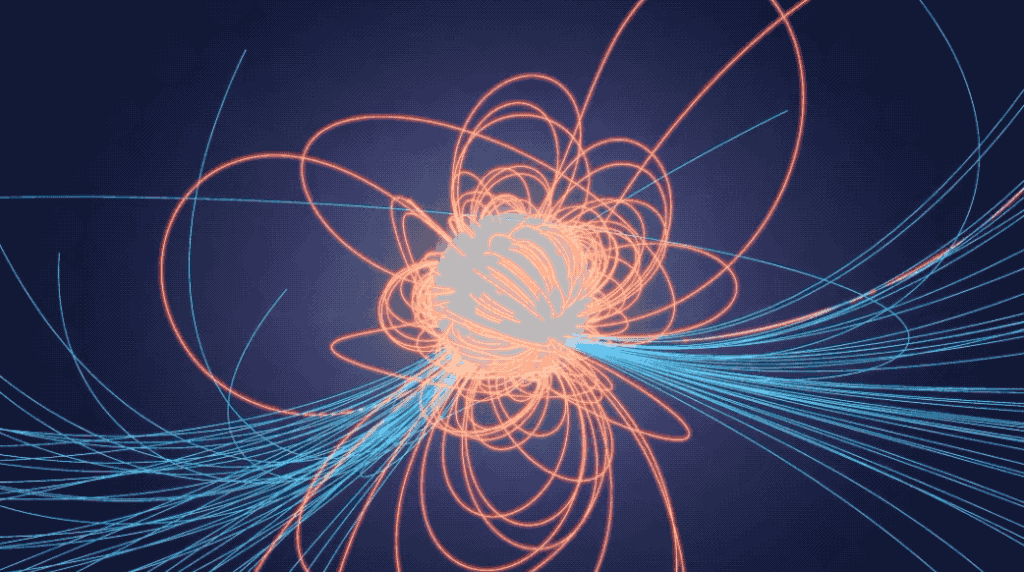 Simulação de uma possível configuração de campo magnético de um pulsar (Imagem: Reprodução/Goddard Space Flight Center da NASA)