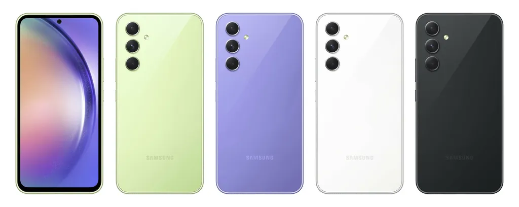 Galaxy A54 5G mantém quase todas as cores do irmão mais acessível, mas aposta em traseira reflexiva e tons homogêneos (Imagem: Reprodução/WinFuture)