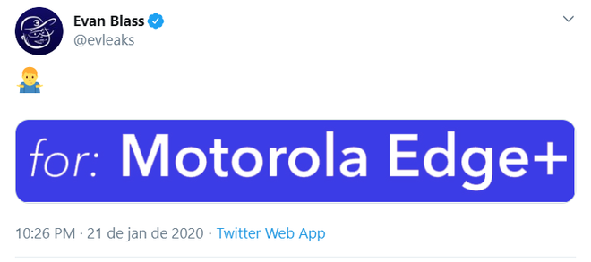 Na terça-feira, 21, Blass jogou nome de mais um Motorola em seu Twitter (Imagem: Reprodução)