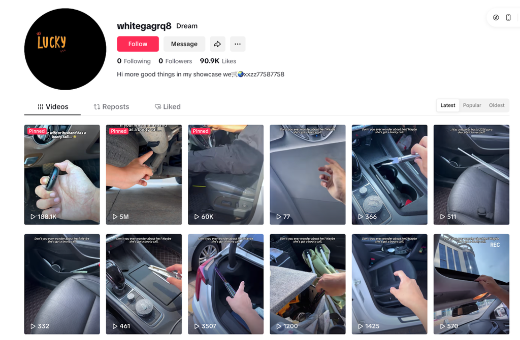Uma das páginas que vende o suposto rastreador GPS que não divulga sua posição — o produto não funciona como a propaganda e é promovido de maneira criminosa (Imagem: 404 Media/TikTok/Divulgação)
