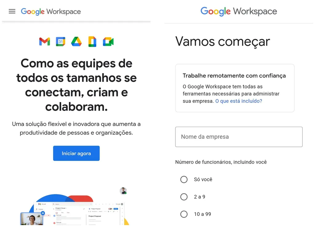 Informe os dados da sua empresa para utilizar o Google Workspace (Imagem: Thiago Furquim/Canaltech)