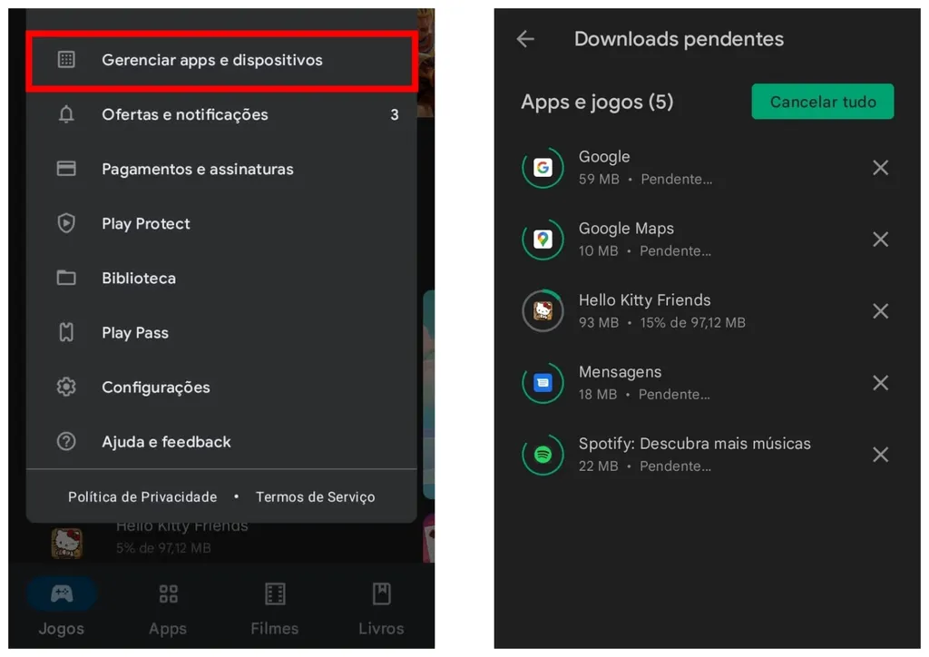 Acesse a Google Play Store para atualizar todos os seus aplicativos (Captura de tela: Canaltech/Felipe Freitas)