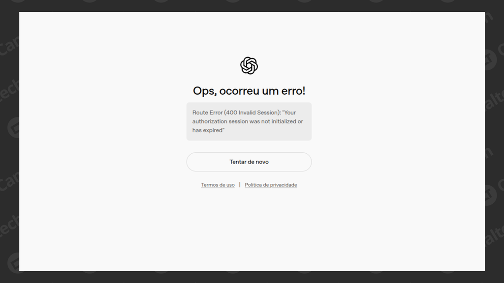 Falha impede login no ChatGPT nesta quinta-feira (28) (Imagem: Captura de tela/Bruno De Blasi/Canaltech)