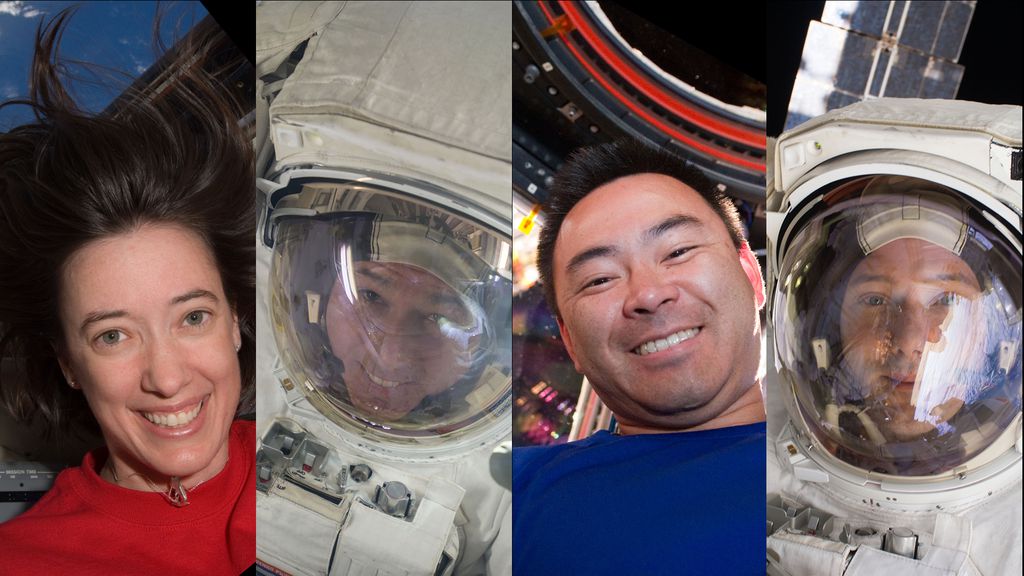 Da esquerda para a direita, os tripulantes Megan McArthur, Shane Kimbrough, Akihiko Hoshide e Thomas Pesquet (Imagem: Reprodução/NASA)