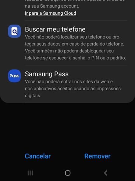 Caso necessário, repita a mesma senha cadastrada na Samsung Account para confirmar a exclusão (Captura de tela: Ariane Velasco)