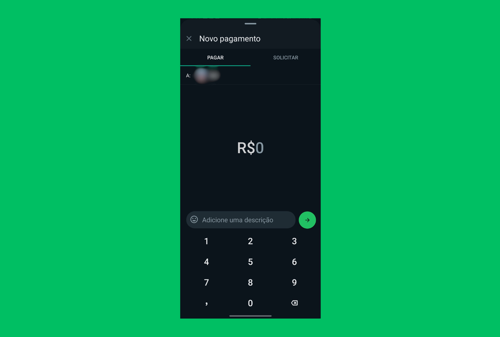 É possível pagar ou cobrar pelo WhatsApp (Imagem: Captura de tela/Canaltech)