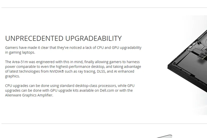 Os materiais de divulgação da Dell não deixam claro as limitações dos upgrades oferecidos (Imagem: Reprodução/ExtremeTech)