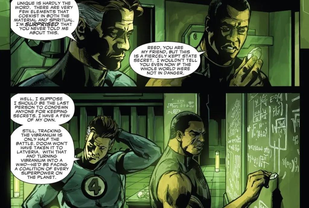 Reed Richards descobre o segredo do vibranium do Pantera Negra (Imagem: Reprodução/Marvel Comics)