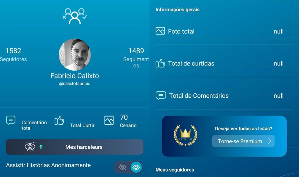 oa parte das funções do Followers+ Stalker para Insta só está disponível na versão paga 