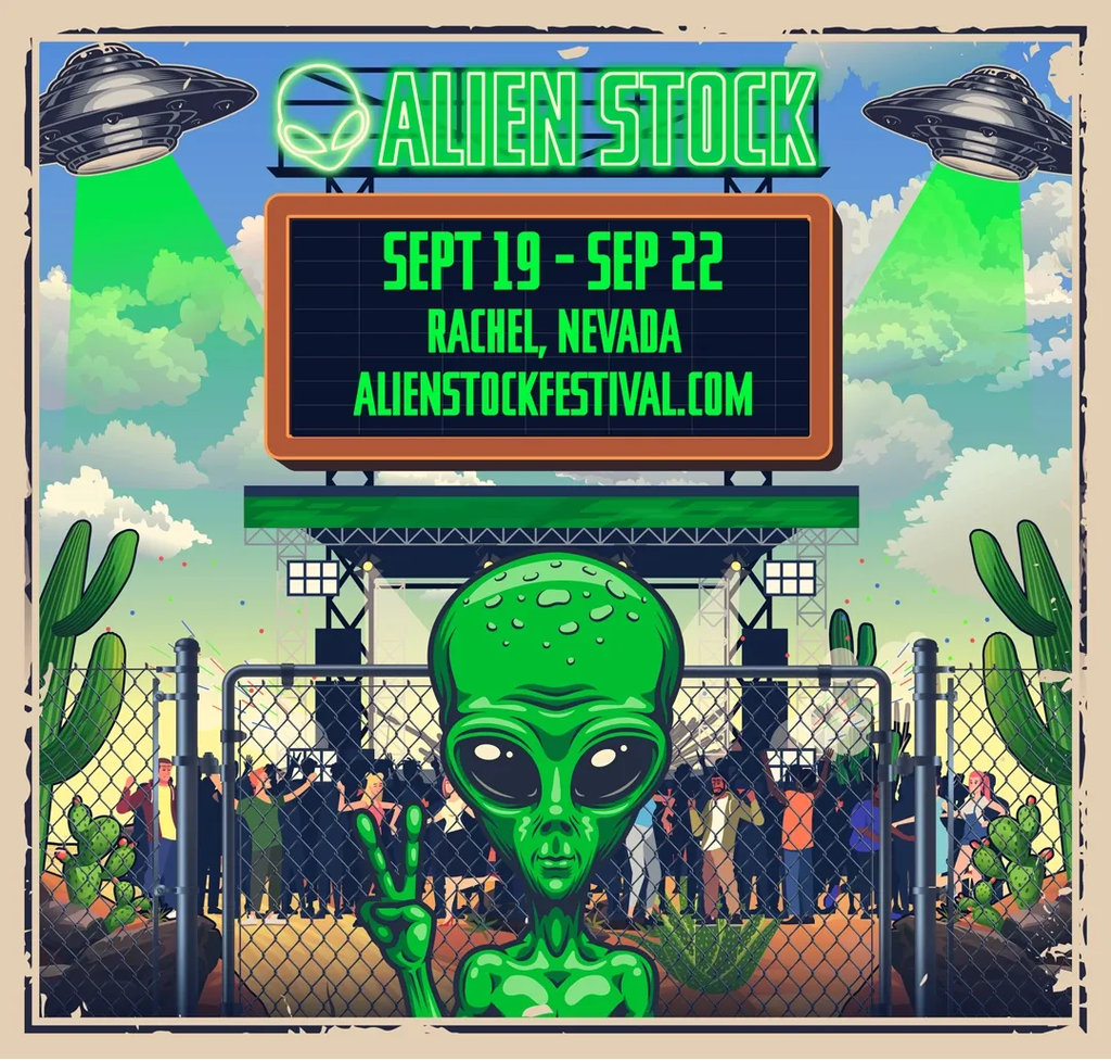 Flyer oficial do Alienstock, festival de três dias que vai unir o público fã das teorias da conspiração em torno da Área 51 (Foto: Site oficial Alienstock)