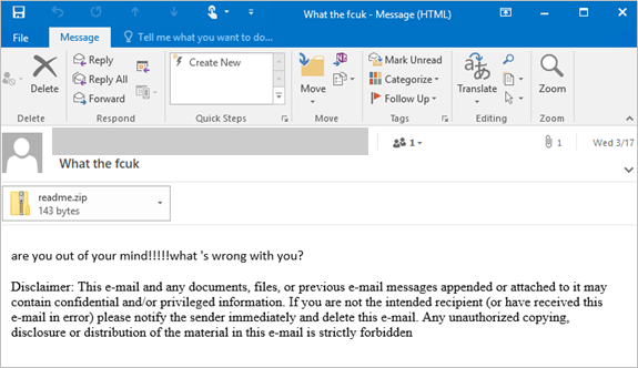 Umas das mensagens de phishing usadas pelo LemonDuck (Imagem: Divulgação/Microsoft)