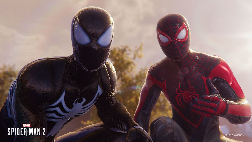 Peter e Miles prontos para o combate em Spider-Man 2 (Imagem: Reprodução/Insomniac Games)