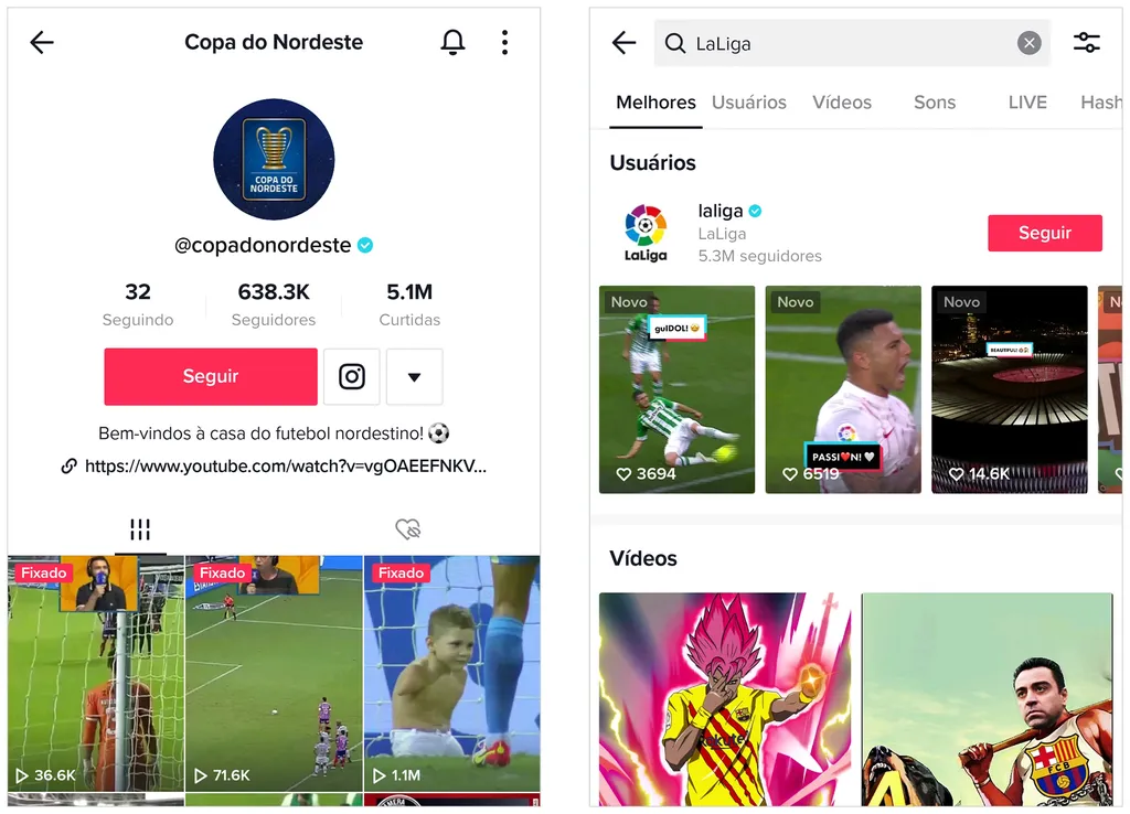 TikTok já recebeu transmissões ao vivo de jogos de futebol (Captura de tela: André Magalhães)