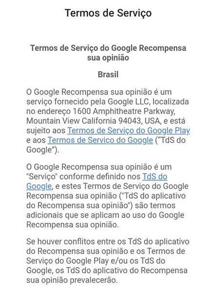 É importante aceitar os Termos para que o Google Rewards funcione corretamente (Captura de tela: Ariane Velasco)