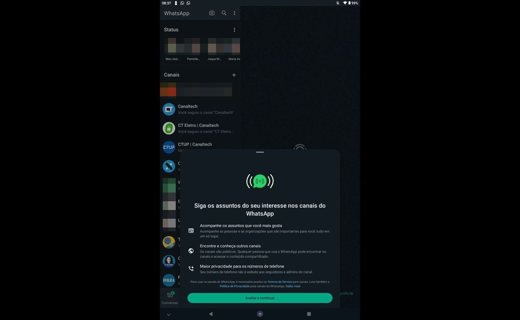 WhatsApp teste acesso a canais em aparelhos secundários conectados à conta (Imagem: Captura de tela/Douglas Ciriaco/Canaltech)