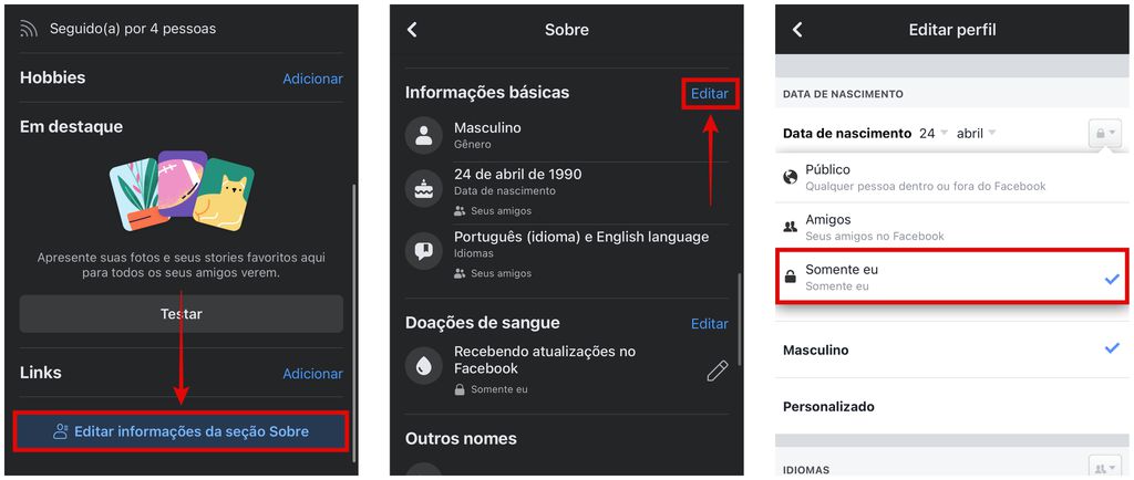 Ocultar a data de aniversário no Facebook: app para Android e iPhone possuem a função (Captura de tela: Caio Carvalho)