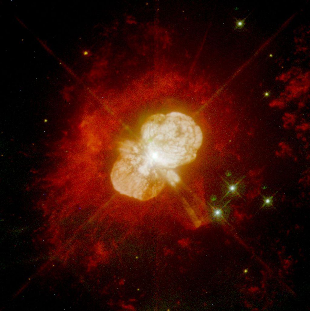 A estrela Eta Carinae é um sistema duplo, aqui registrada pelo telescópio espacial Hubble (Foto: J. Hester/Arizona state University, NASA/ESA)