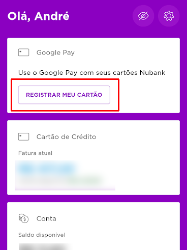 Tela inicial do Nubank exibe janela sobre o Google Pay (Imagem: André Magalhães/Captura de tela)