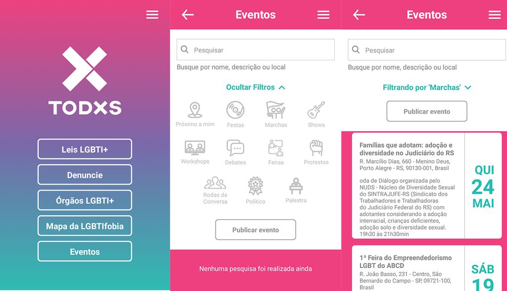 O aplicativo TODXs, disponível para download na PlayStore, é voltado a leis que ajudem a lidar com casos de LGBTfobia