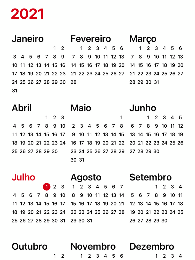 Explore os meses do ano pelo Calendário. Captura de tela: Lucas Wetten (Canaltech)