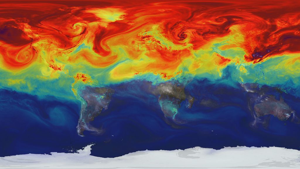 A temperatura média global é medida a partir de uma série de fatores do sistema terrestre, inclusive a quantidade de gás carbônico na atmosfera (Imagem: Reprodução/NASA)